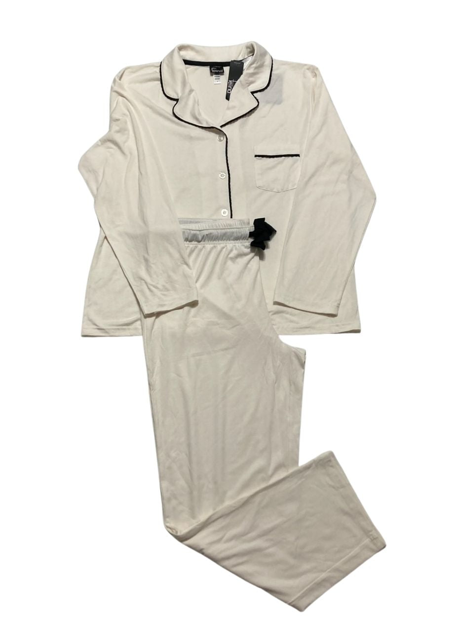 FELINA Long Sleeve Pajama Set 2 Piece Knit Pajama Set WHITE XL