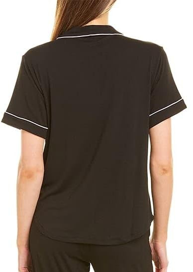 FLORA NIKROOZ Knit Notch Collar pajama top BLACK L