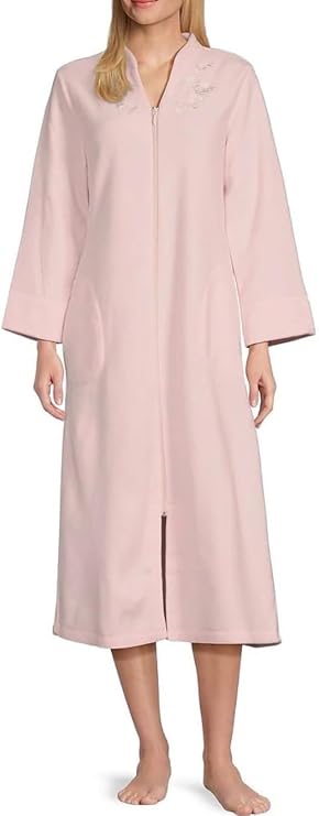 MISS ELAINE Long Robe with Pockets and Zipper PINK L