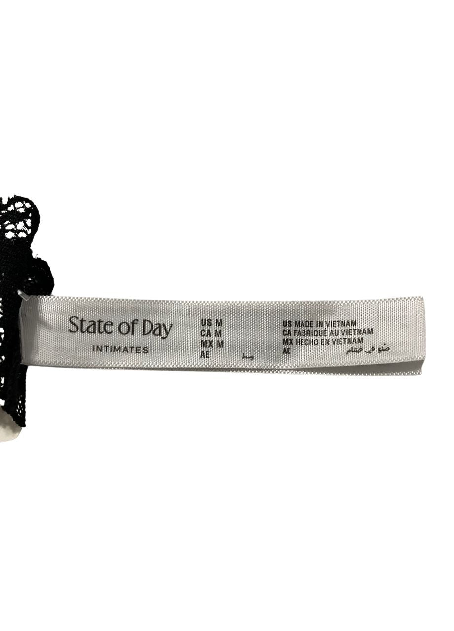 NWD STATE OF DAY Cotton Blend Lace-Trim Thong Underwear BLACK M