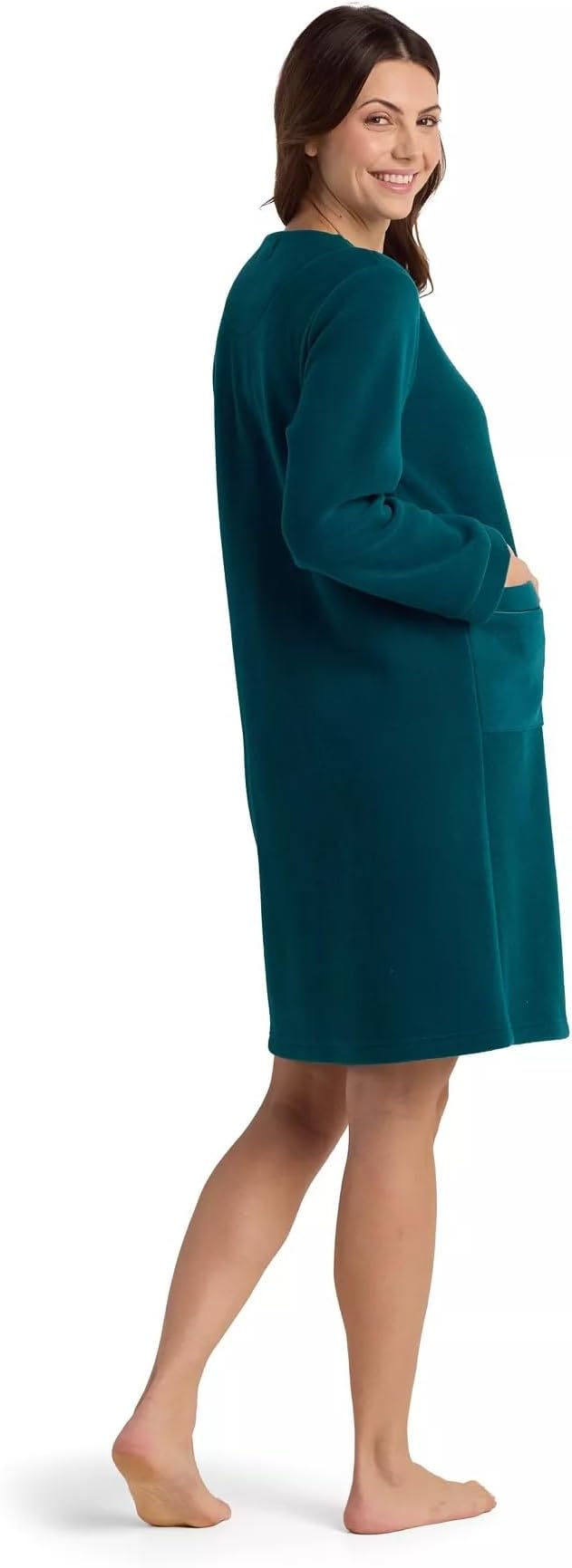 MISS ELAINE Short Fleece Robe with Pockets EMERALD XL
