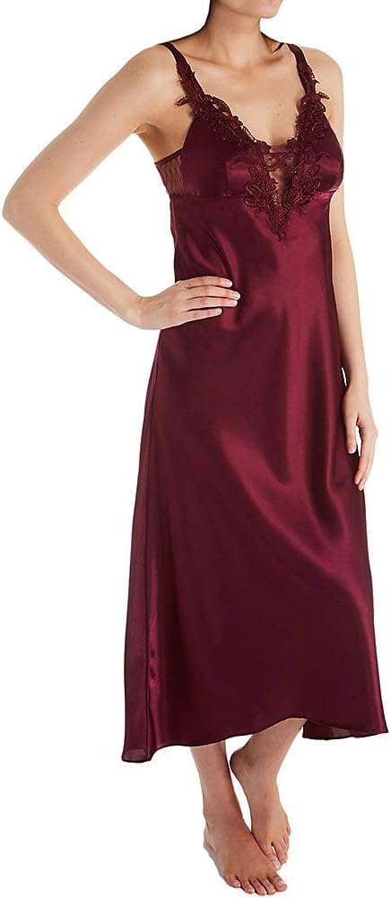FLORA NIKROOZ Stella Charmeuse Long Gown with Foam Cup BORDEAUX M