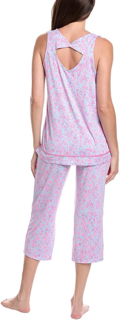 ELLEN TRACY 2Pc Pant & Top Pajama Set AQUA FLORAL S