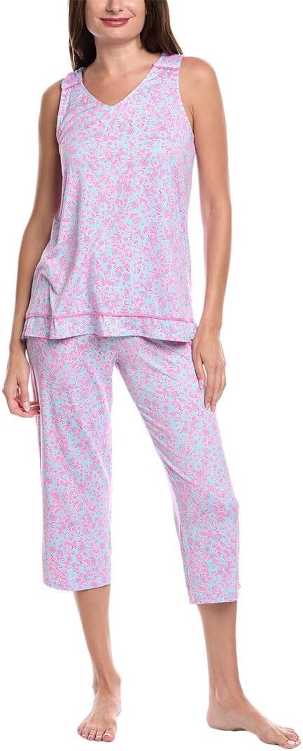 ELLEN TRACY 2Pc Pant & Top Pajama Set AQUA FLORAL S