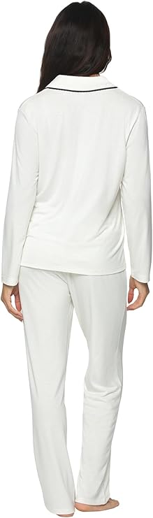 FELINA Long Sleeve Pajama Set 2 Piece Knit Pajama Set WHITE XL