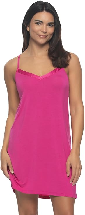FELINA Elysees Rich Satin Chemise Slip Dress Nightgowns PINK S