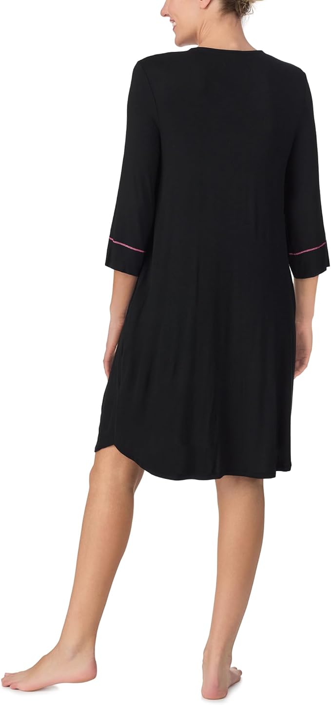 ELLEN TRACY Robe - Soft Stretch Jersey 3/4 Sleeve Zip Front Lounge Robe BLACK M