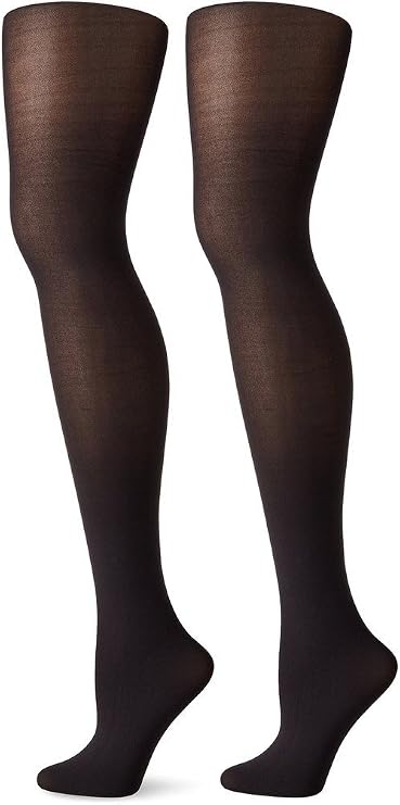 HUE 2-Pair-Pack Women's Opaque Sheer to Waist Tights BLACK 2