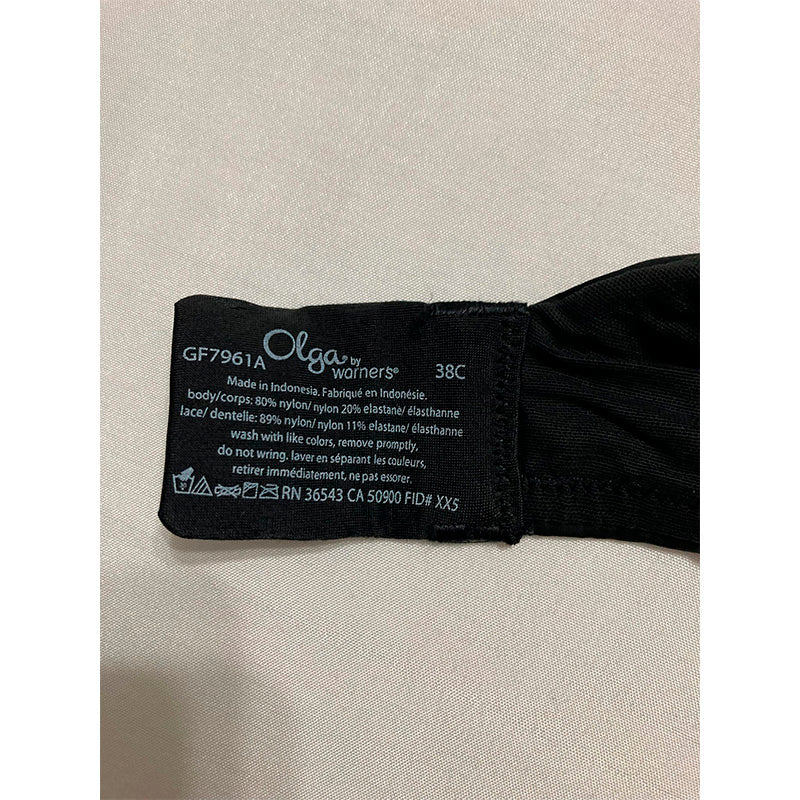 Olga Women's Plus Size Cloud 9 Underwire Contour Bra with Lace, Black, 38C