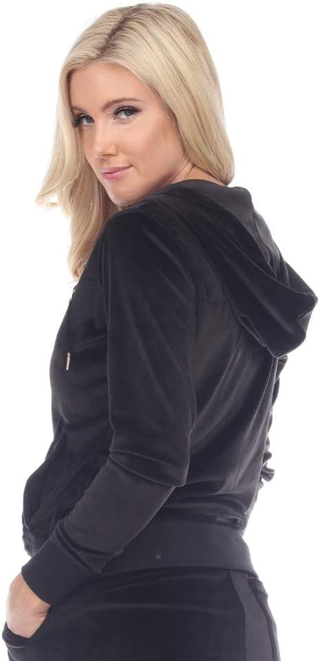 WHITE MARK Velour Tracksuit Loungewear Top BLACK M