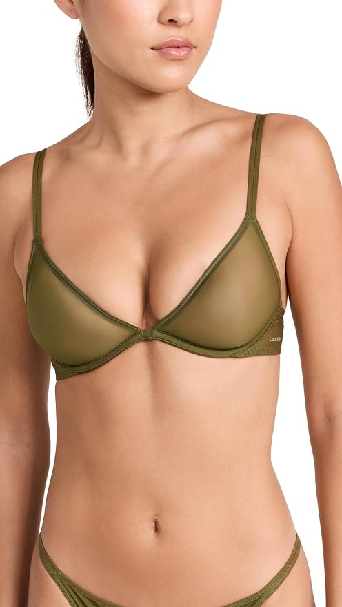 CALVIN KLEIN Sheer Marquisette Unlined Plunge Bra GREEN 32D
