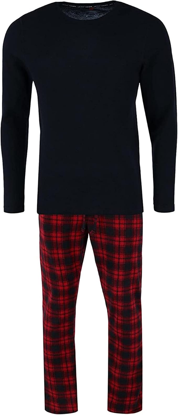 HANES Tagless Two-Piece Micro-Fleece Pajama Set BLACK/RED XL