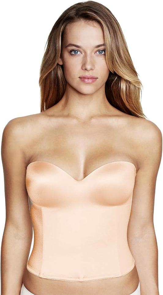 DOMINIQUE Longline Strapless Bra Low Back Hidden Underwire Convertible NUDE 36B