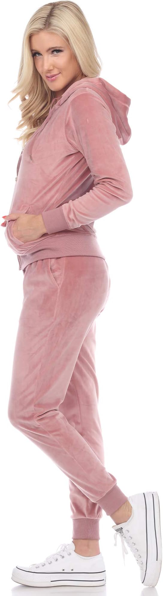 WHITE MARK Velour Tracksuit Loungewear 2pc Set ROSE M
