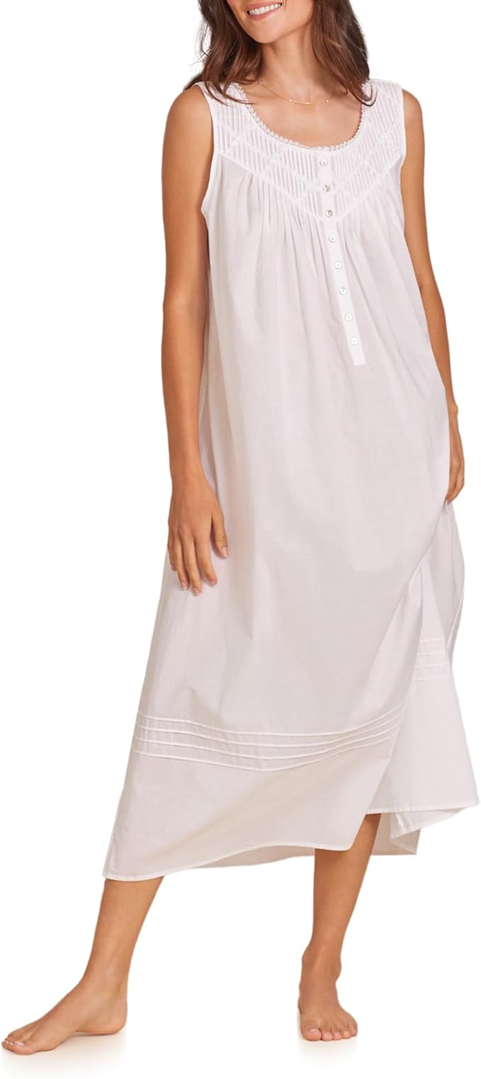 EILEEN WEST Cotton Lightweight Sleeveless Nightgown WHITE L