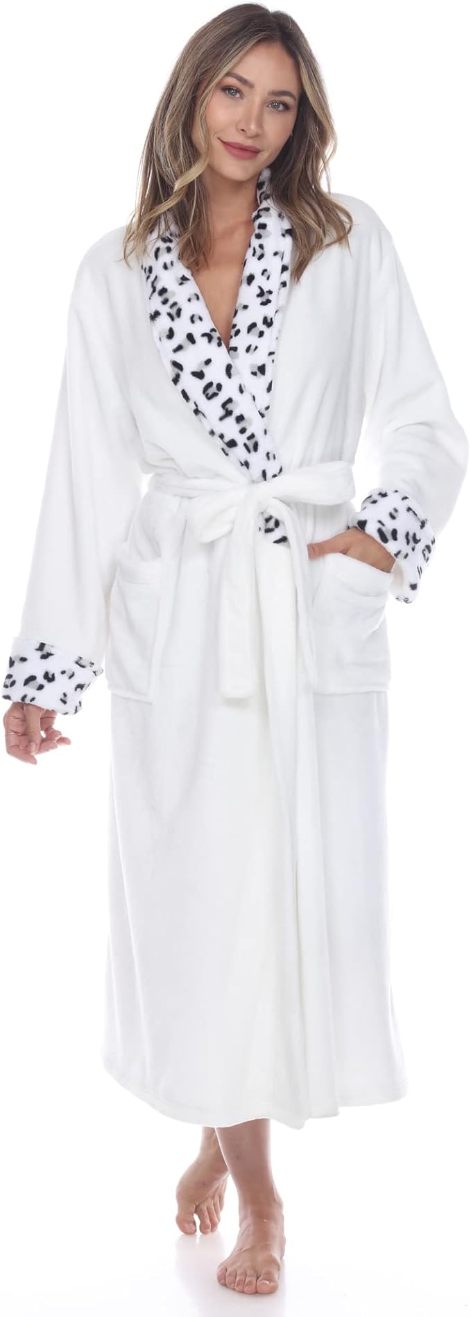 WHITE MARK Long Cozy Loungewear Belted Robe WHITE