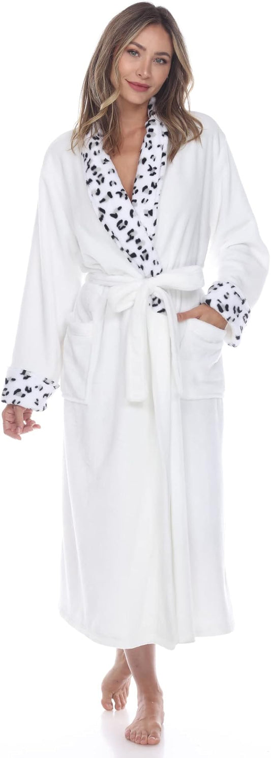 WHITE MARK Long Cozy Loungewear Belted Robe WHITE
