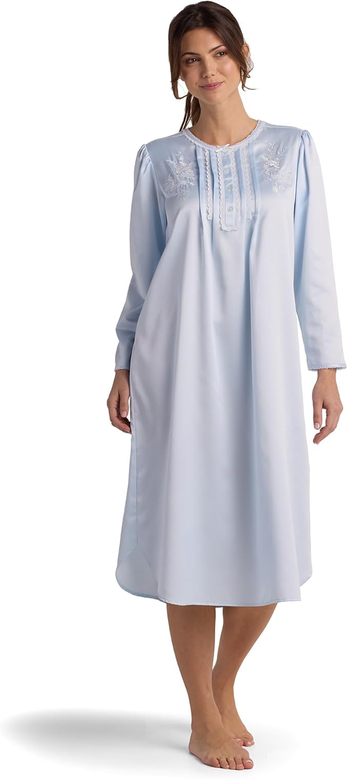 MISS ELAINE Long Nightgown Brushed Back Satin BLUE L