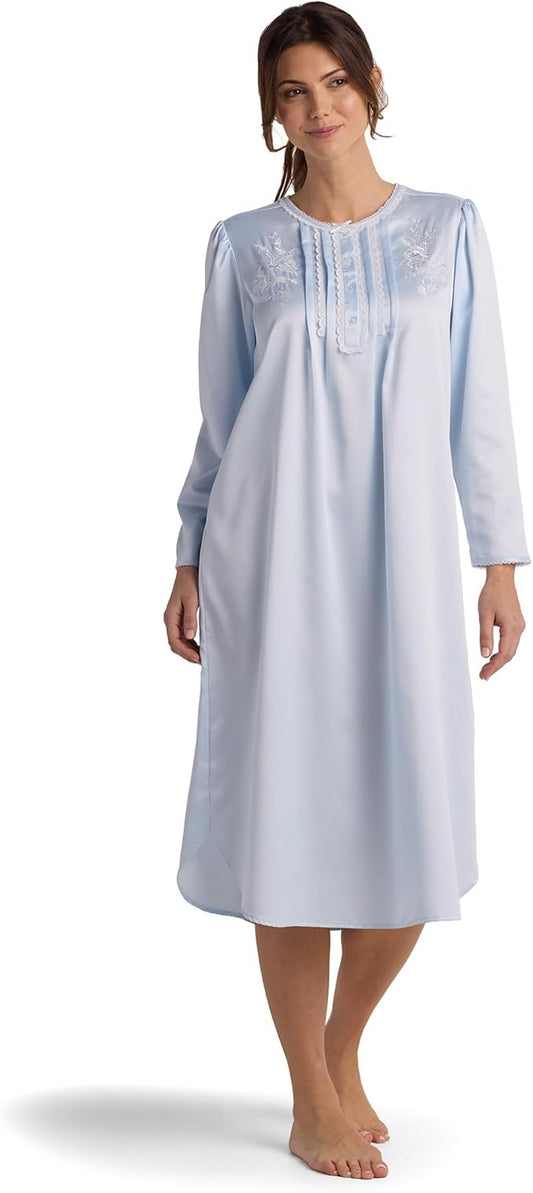 MISS ELAINE Long Nightgown Brushed Back Satin BLUE L
