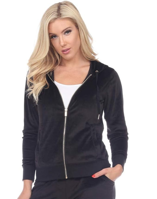 WHITE MARK Velour Tracksuit Loungewear Top BLACK M