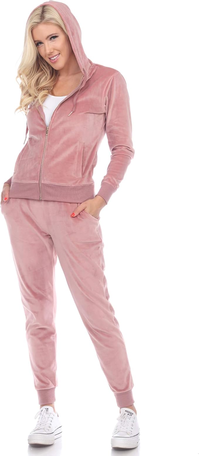 WHITE MARK Velour Tracksuit Loungewear 2pc Set ROSE M