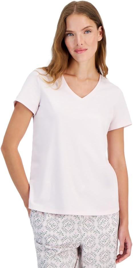 CHARTER CLUB Solid V-Neck Short-Sleeve Sleepwear Top ROSE