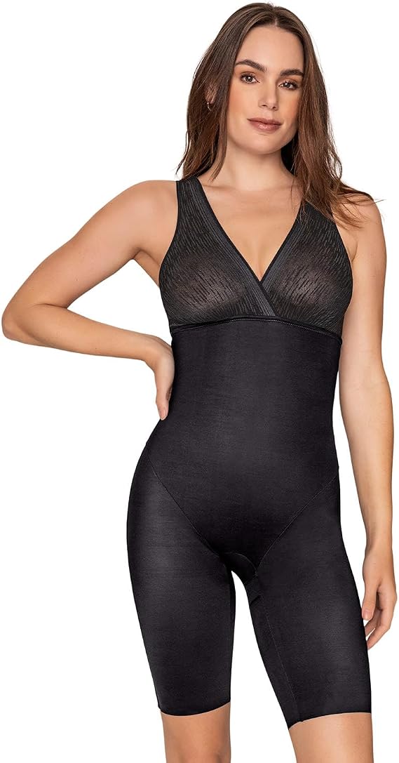 LEONISA Sculpting Mid-Thigh Body Shaper Tummy Control BLACK S
