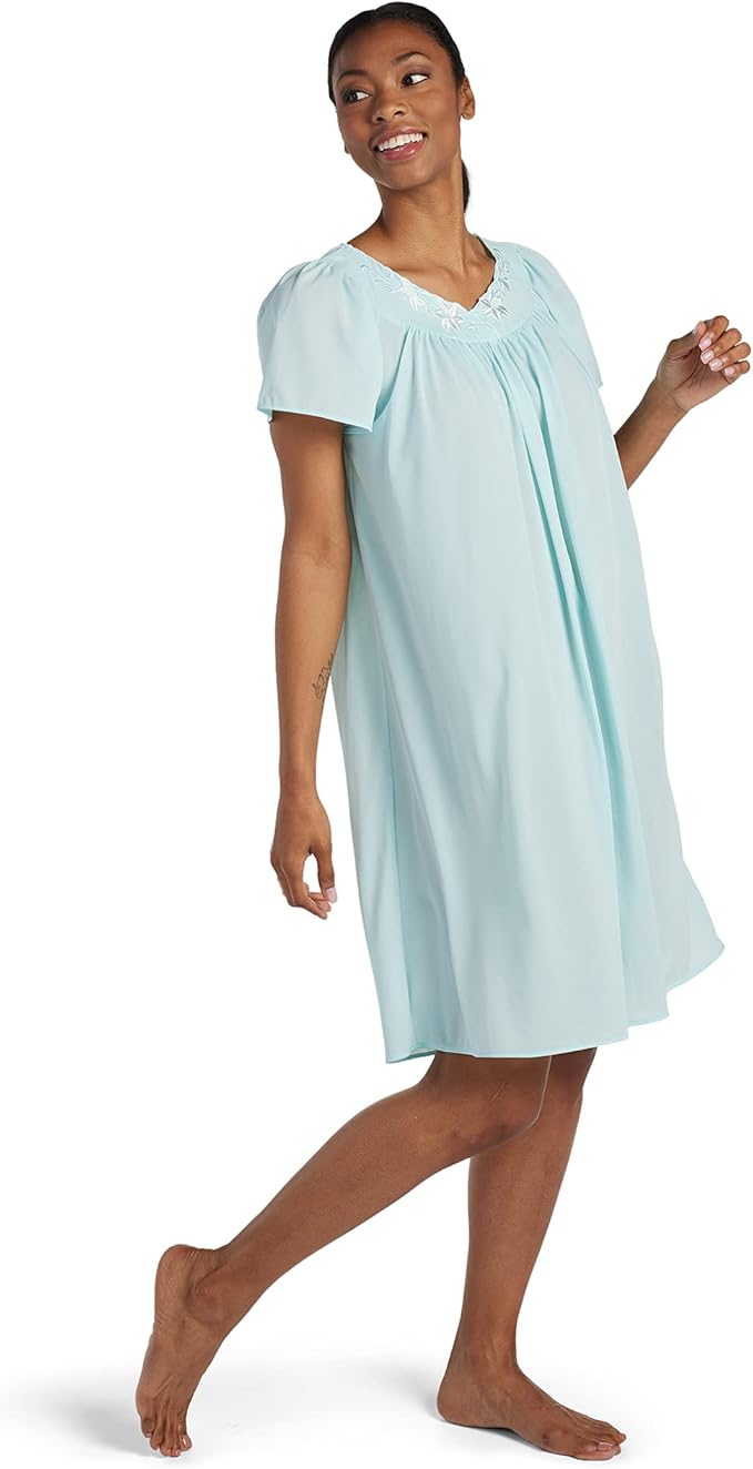MISS ELAINE Short Tricot Nightgown SEA FOAM 3X