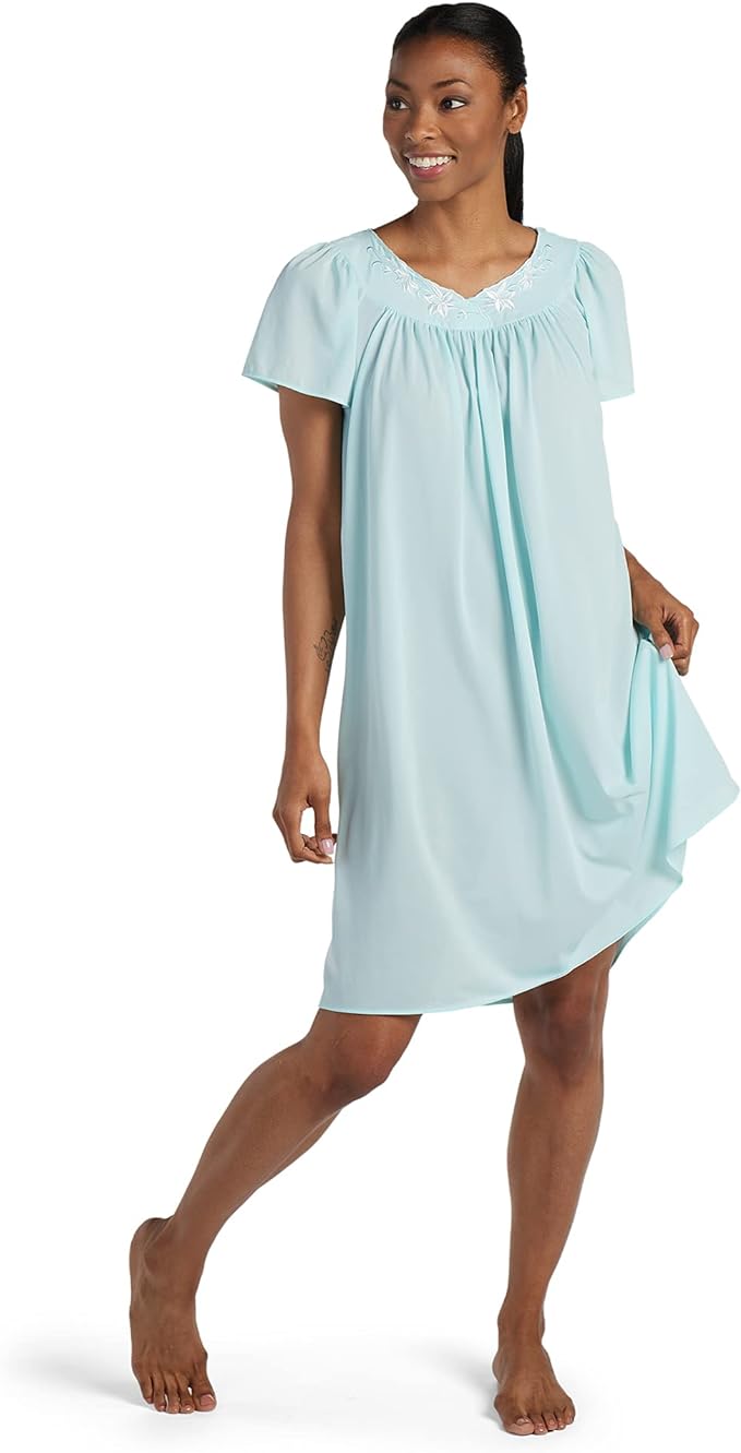 MISS ELAINE Short Tricot Nightgown SEA FOAM 3X