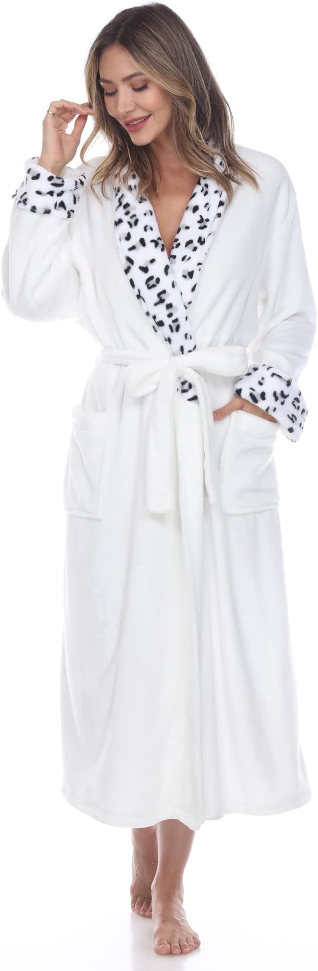 WHITE MARK Long Cozy Loungewear Belted Robe WHITE