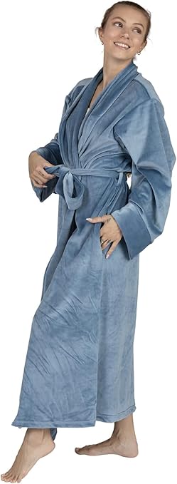 PURE FIBER Plush Cloud Soft Spa Robe with Pockets BLUE XL
