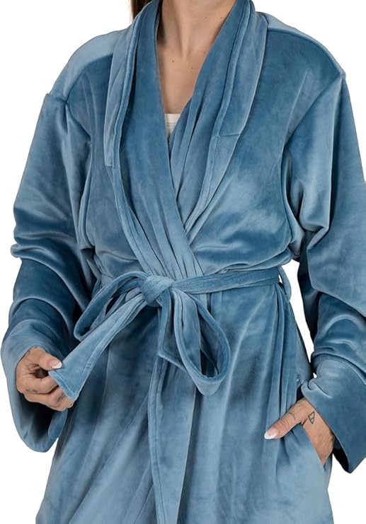 PURE FIBER Plush Cloud Soft Spa Robe with Pockets BLUE XL