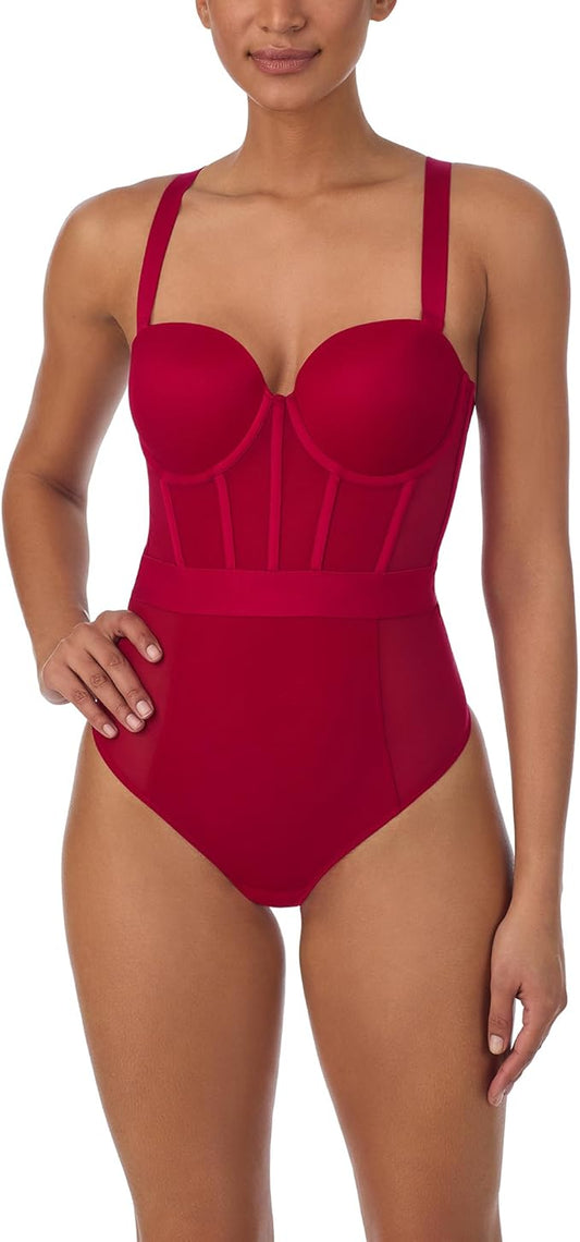 DKNY Sheers Strapless Bodysuit RED 34C