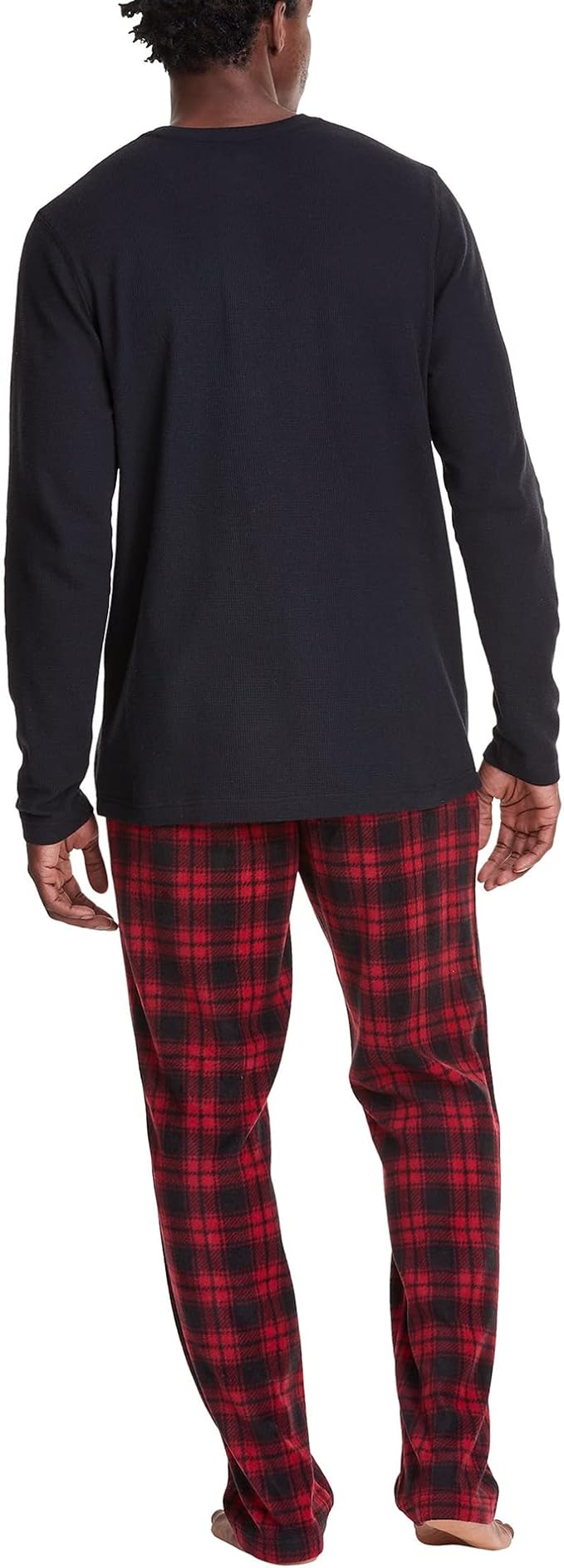 HANES Tagless Two-Piece Micro-Fleece Pajama Set BLACK/RED XL