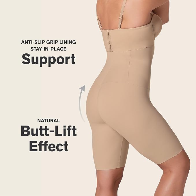 LEONISA high waist tummy control anti chafing sculpting shaper GOLDEN BEIGE