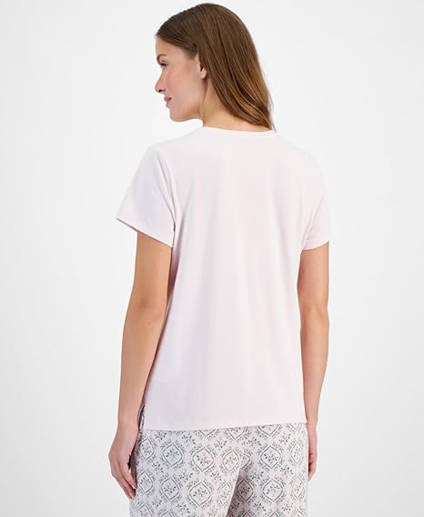 CHARTER CLUB Solid V-Neck Short-Sleeve Sleepwear Top ROSE