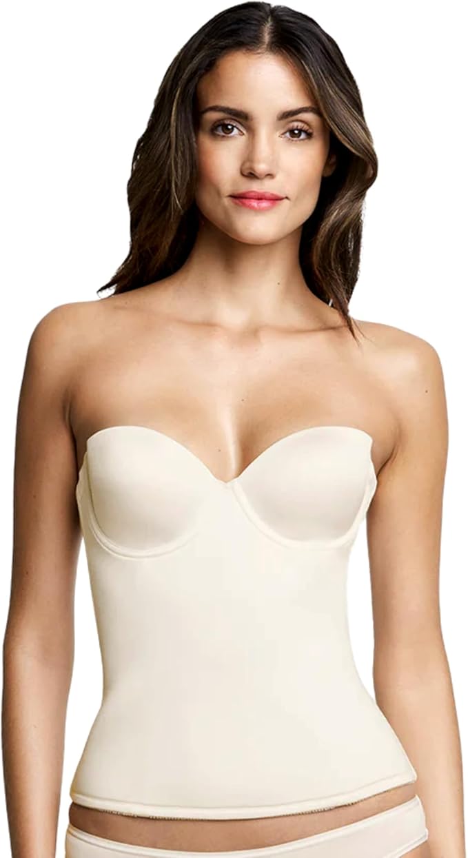 DOMINIQUE Seamless Padded Longline Strapless Bra Detachable Garters BONE 36C