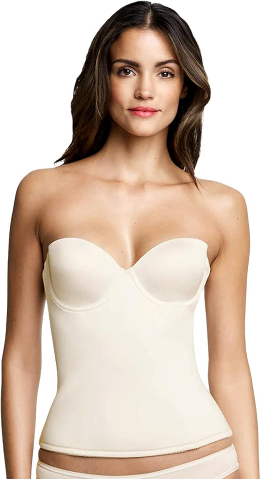 DOMINIQUE Seamless Padded Longline Strapless Bra Detachable Garters BONE 36C
