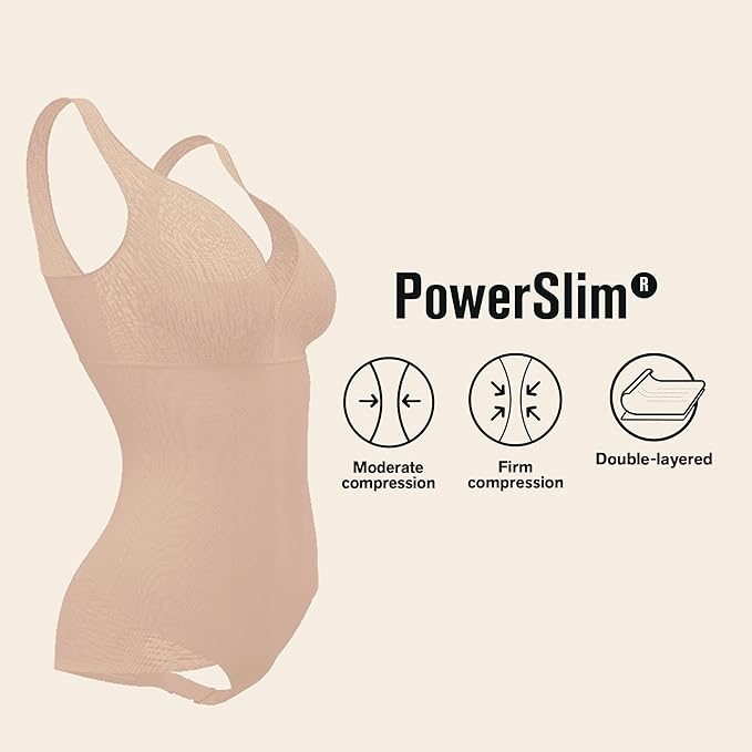 LEONISA Sheer Stripe Detail Sculpting Bodysuit Tummy Control Shapewear BEIGE XL