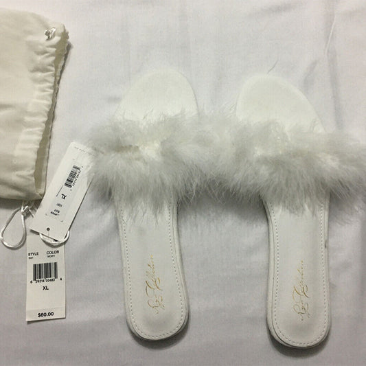 Rya Collection Feather Trimmed Slippers White XL