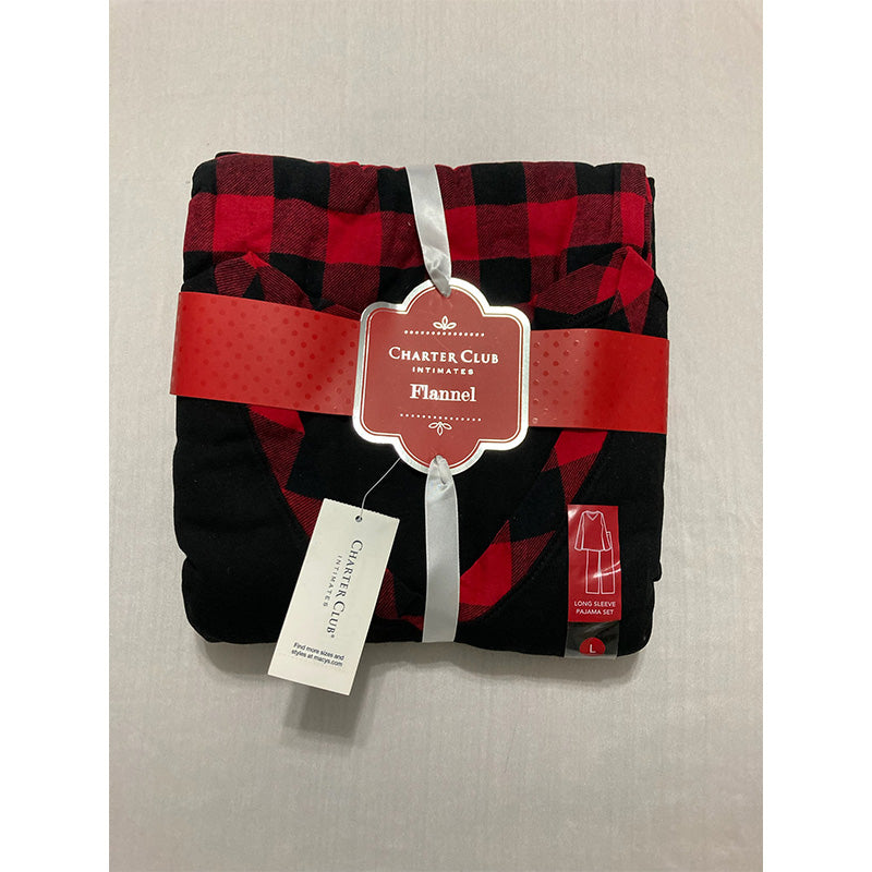 Charter Club Cotton Top/Flannel Bottom Pajama Set Buffalo Check L