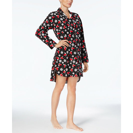 Charter Club Cotton Holiday Print Flannel Sleepshirt, Small