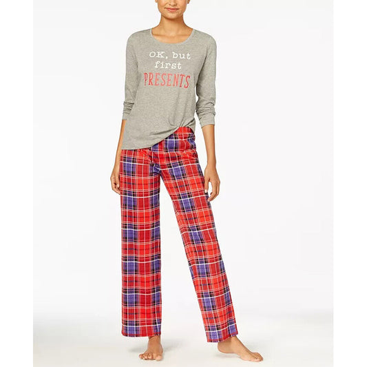 Jenni by Jennifer Moore Knit Top & Printed Pants Pajama Set Red XS