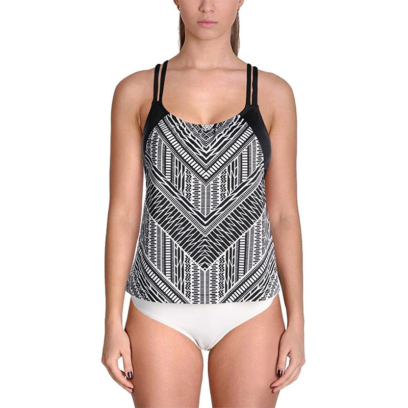 Jantzen Sport Crossing Paths Layered Tankini Top Black S