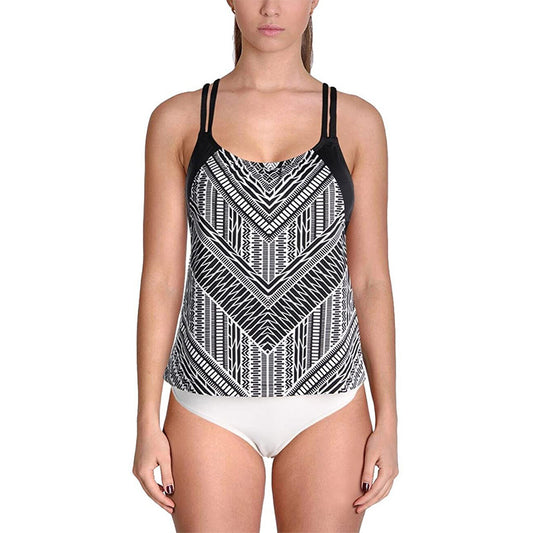 Jantzen Sport Crossing Paths Layered Tankini Top Black S