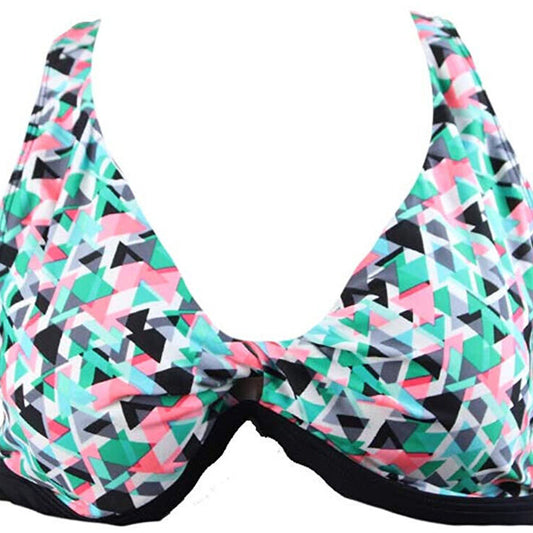 GO GOSSIP Prismatic Print Racerback Swim Top Separates Pink L