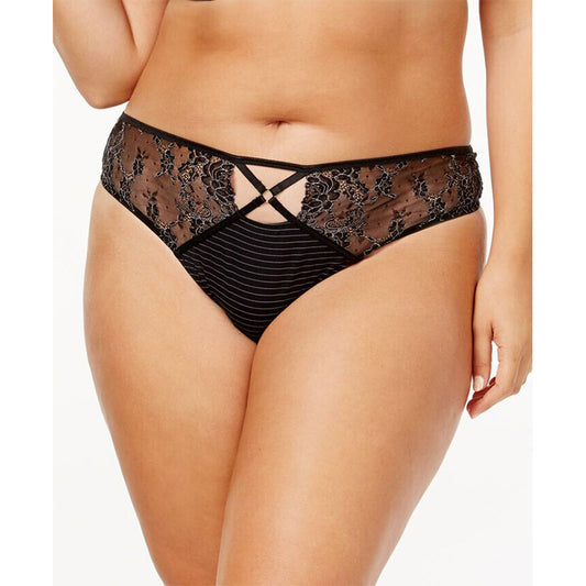 Ashley Graham Crisscross Keyhole Lace Thong Black 1X
