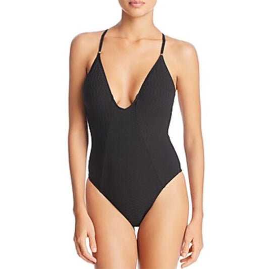 Lucky Brand Shoreline Chic Plunging One-Piece Swimsuit Black S