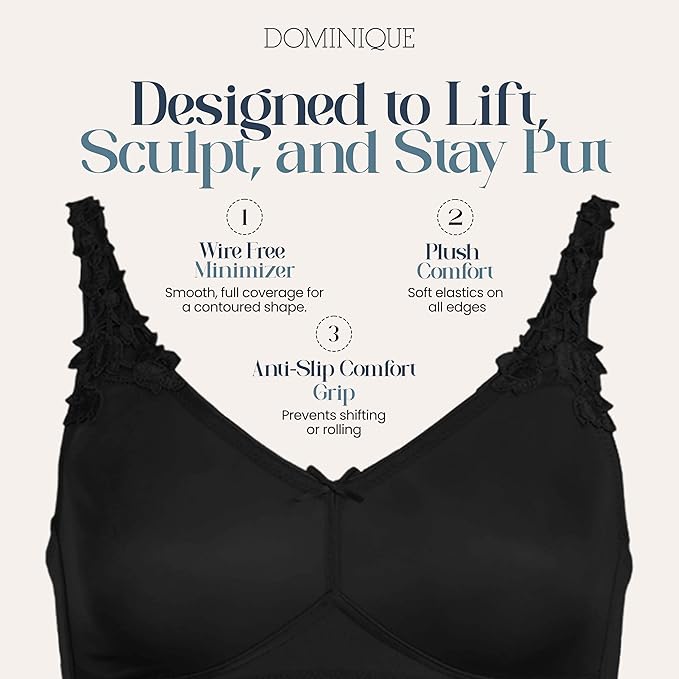 DOMINIQUE Wire-Free Minimizer Bra Seamless Full Figure BLACK 32G