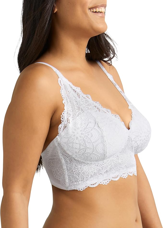 MAIDENFORM Pure Comfort Wireless Lace Longline Bralette WHITE 34A